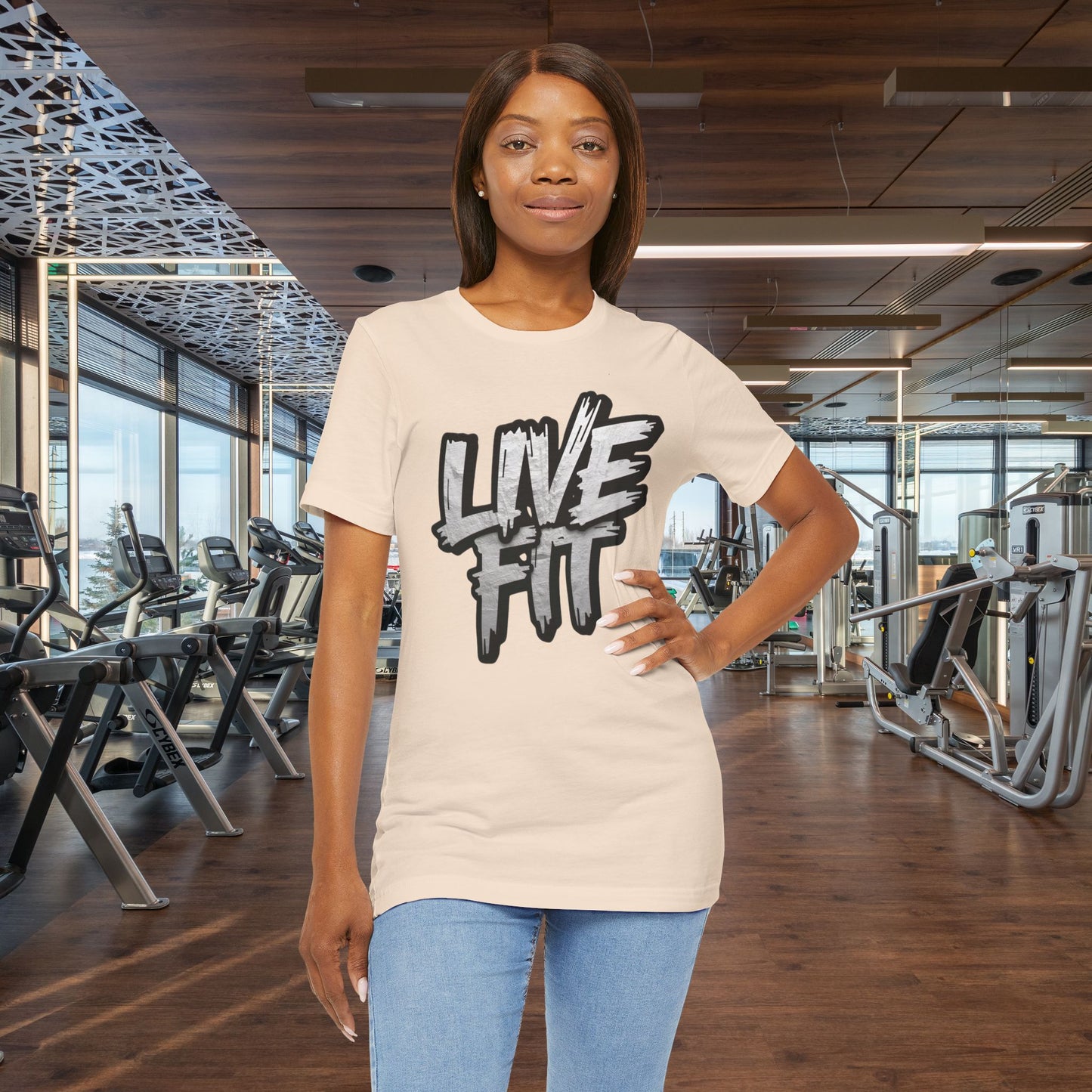 LIVE FIT Unisex Jersey Tee - Fitness Shirt - XS - 4XL -  Workout Apparel -  Motivational T-Shirt - Casual Wear - Gift for Fitness Enthusiasts