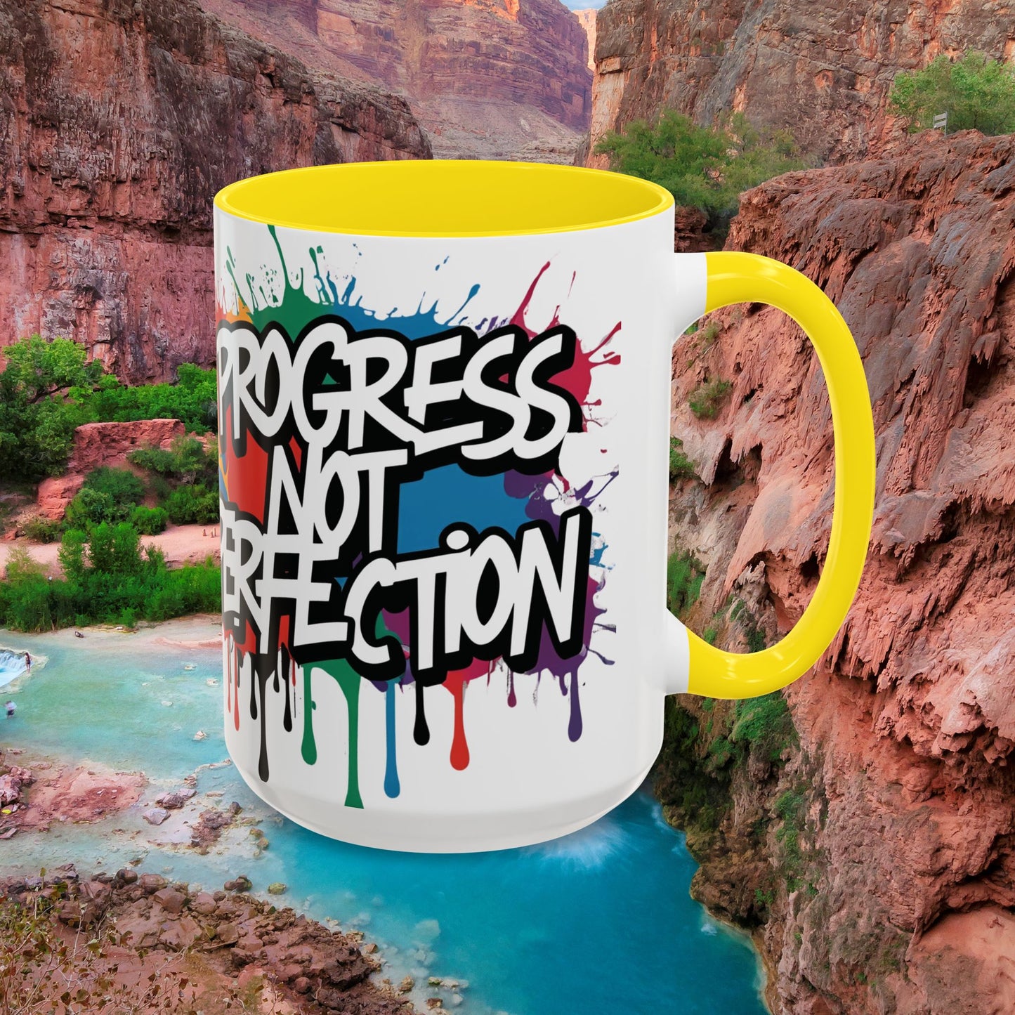 Vibrant   Ceramic  Mug    Inspirational      Let's Go!     Graffiti  Mug      Coffee Mug        Progress  Not  Perfection   Sizes   11oz  &  15oz    Birthday Gift   Graduation Gift    8  Different  Color Options