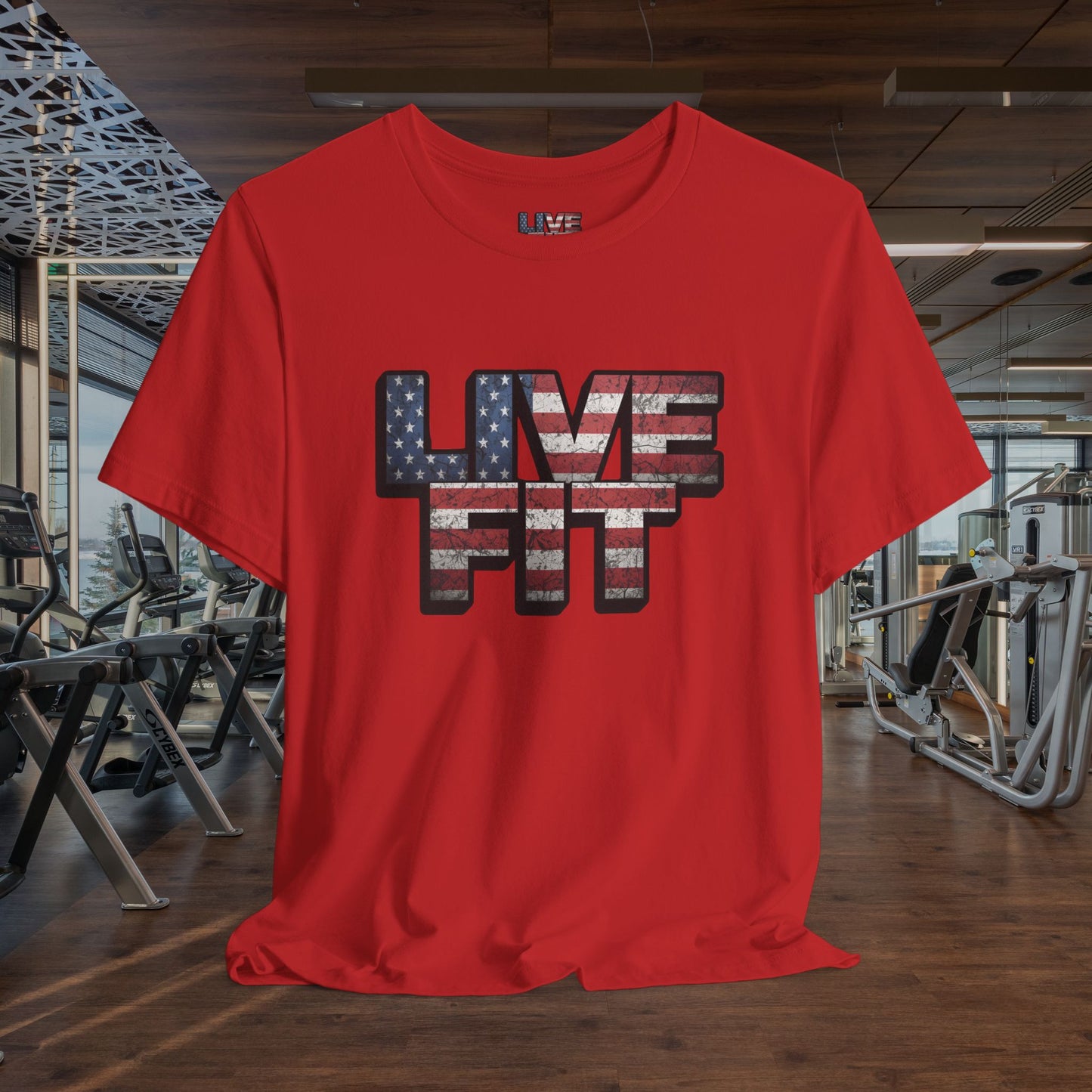 LIVE FIT Patriotic T-Shirt - American Flag Red White Blue - Unisex Fitness Tee