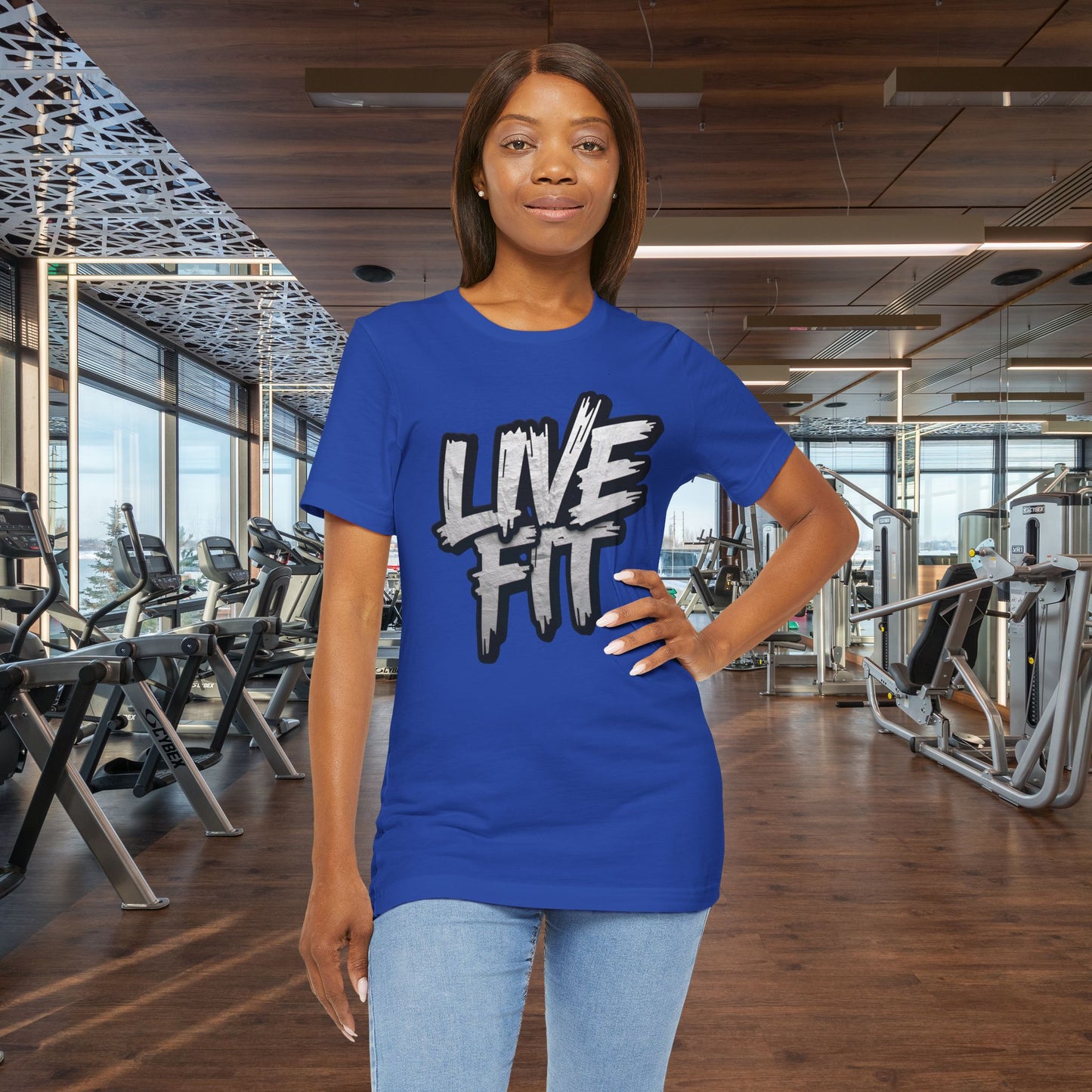 LIVE FIT Unisex Jersey Tee - Fitness Shirt - XS - 4XL -  Workout Apparel -  Motivational T-Shirt - Casual Wear - Gift for Fitness Enthusiasts