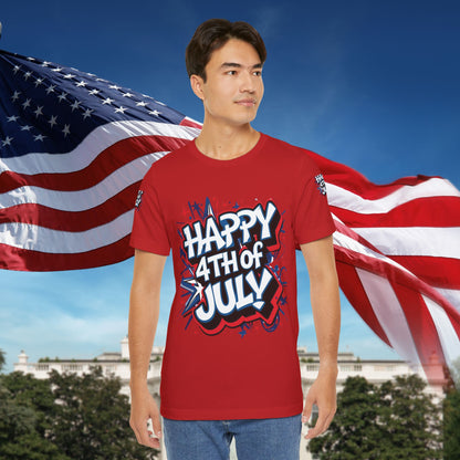 Happy 4th Of July Unisex Jersey Short Sleeve Tee, Independence Day T-Shirt, Patriotic Shirt, Red White Blue Tee, USA Celebration Top