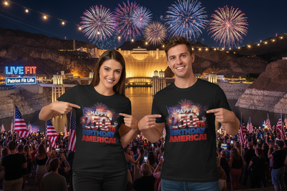 250th Birthday America T-Shirt — Happy Birthday America! Patriotic Eagle & Fireworks Tee