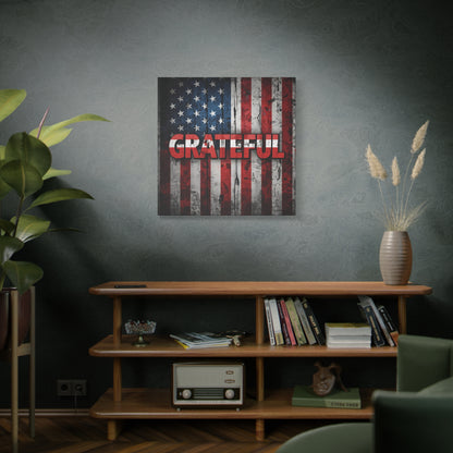 Grateful American Flag Wall Art | Patriotic Canvas Decor, Home Wall Decor, Inspirational Gift, 4th of July Decoration, Veteran's Day