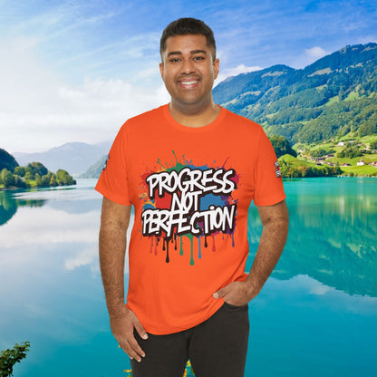 💥 Vibrant   💥   Eye-catching   💥   Motivational    💥 All  Over Print   💥 Unisex T-shirt  💥   Progress  Not  Perfection   💥  Art-Inspired   💥  Apparel  💥  Sizes  XS  x  4XL 💥