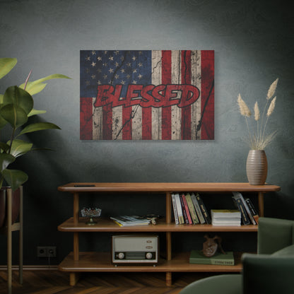 Blessed Patriotic Canvas Wall Art, Americana Decor, Home Wall Decoration, Rustic Flag Artwork, US Flag Decor