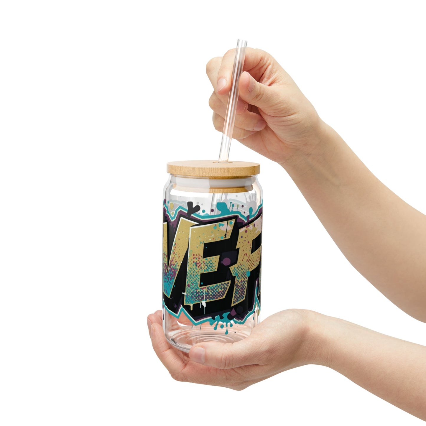 LIVE FIT - Graffiti Art Sipper Glass - 16oz - Unique Drinkware - Cool Gift - Summer Beverage - Eco-Friendly - Stylish Decor