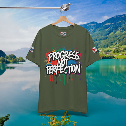 💥 Vibrant   💥   Eye-catching   💥   Motivational    💥 All  Over Print   💥 Unisex T-shirt  💥   Progress  Not  Perfection   💥  Art-Inspired   💥  Apparel  💥  Sizes  XS  x  4XL 💥