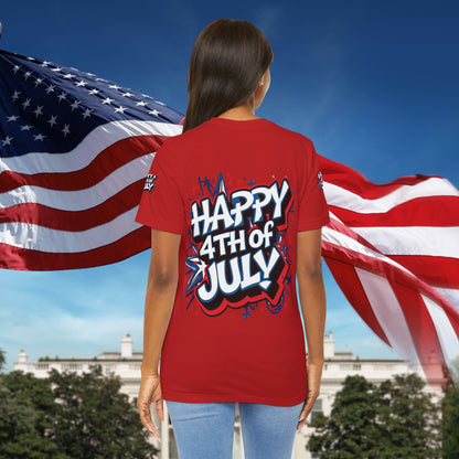 Happy 4th Of July Unisex Jersey Short Sleeve Tee, Independence Day T-Shirt, Patriotic Shirt, Red White Blue Tee, USA Celebration Top