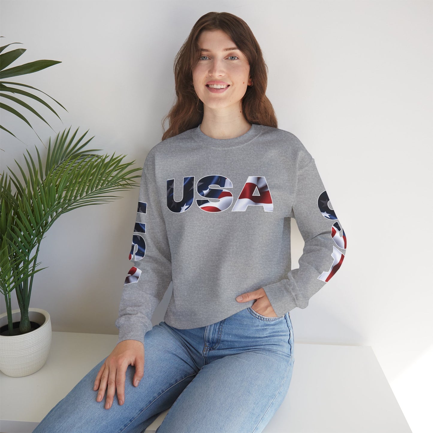 Patriotic USA Red White Blue - Crewneck Sweatshirt - Unisex Pullover - S-5XL