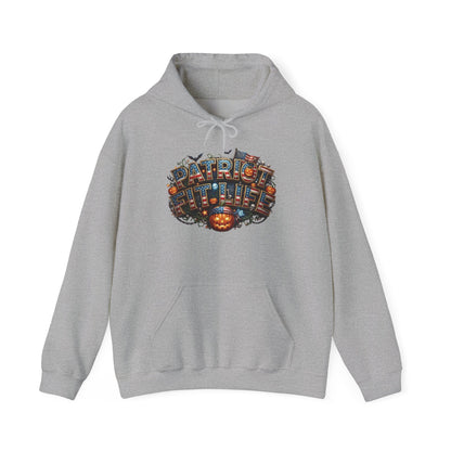 Patriot Fit Life Halloween Pumpkin Haunted House Hoodie - Vintage Spooky Scene