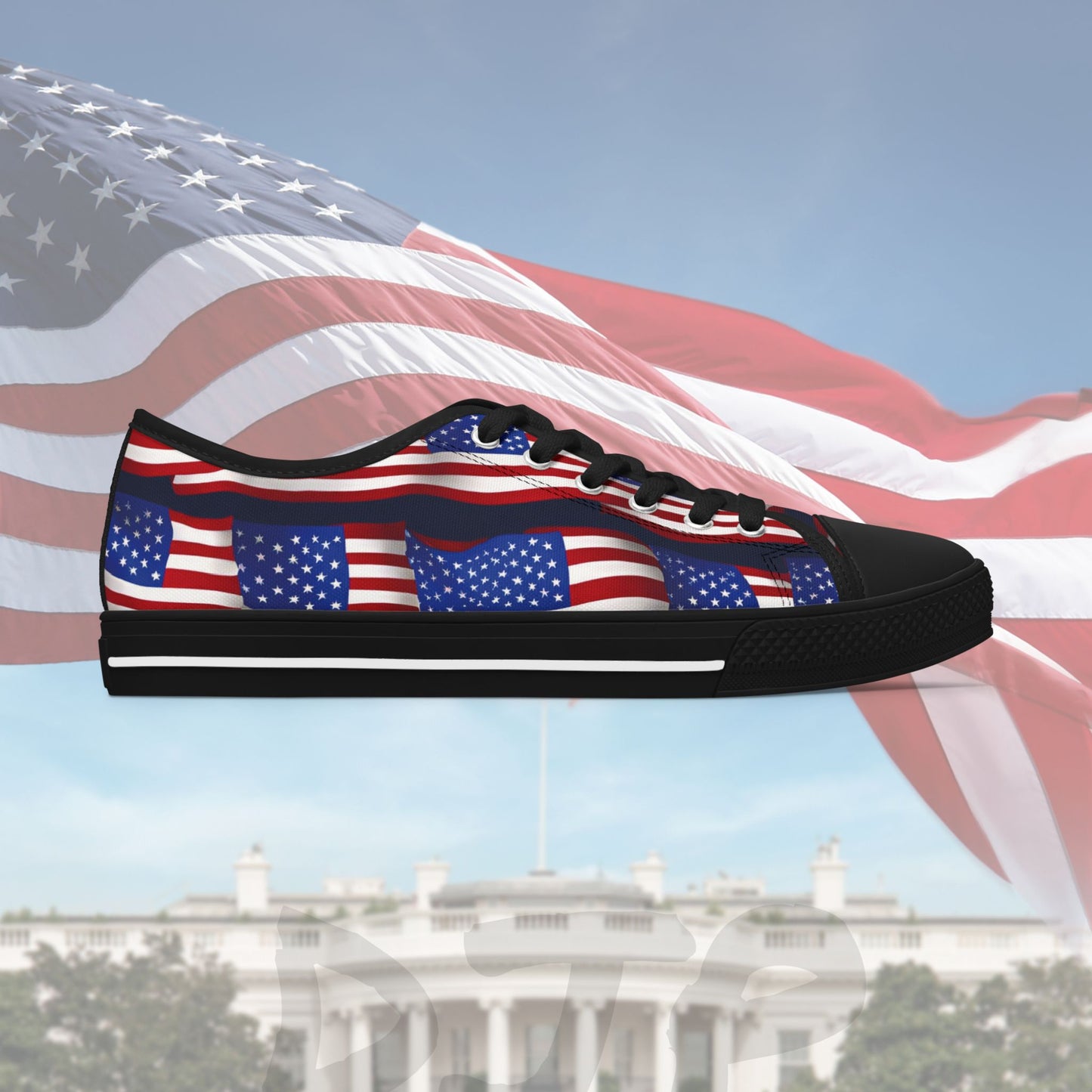 Patriotic - Red White & Blue - All Over Print - Low Top Sneakers - American Flag Design - Sizes 5.5-12