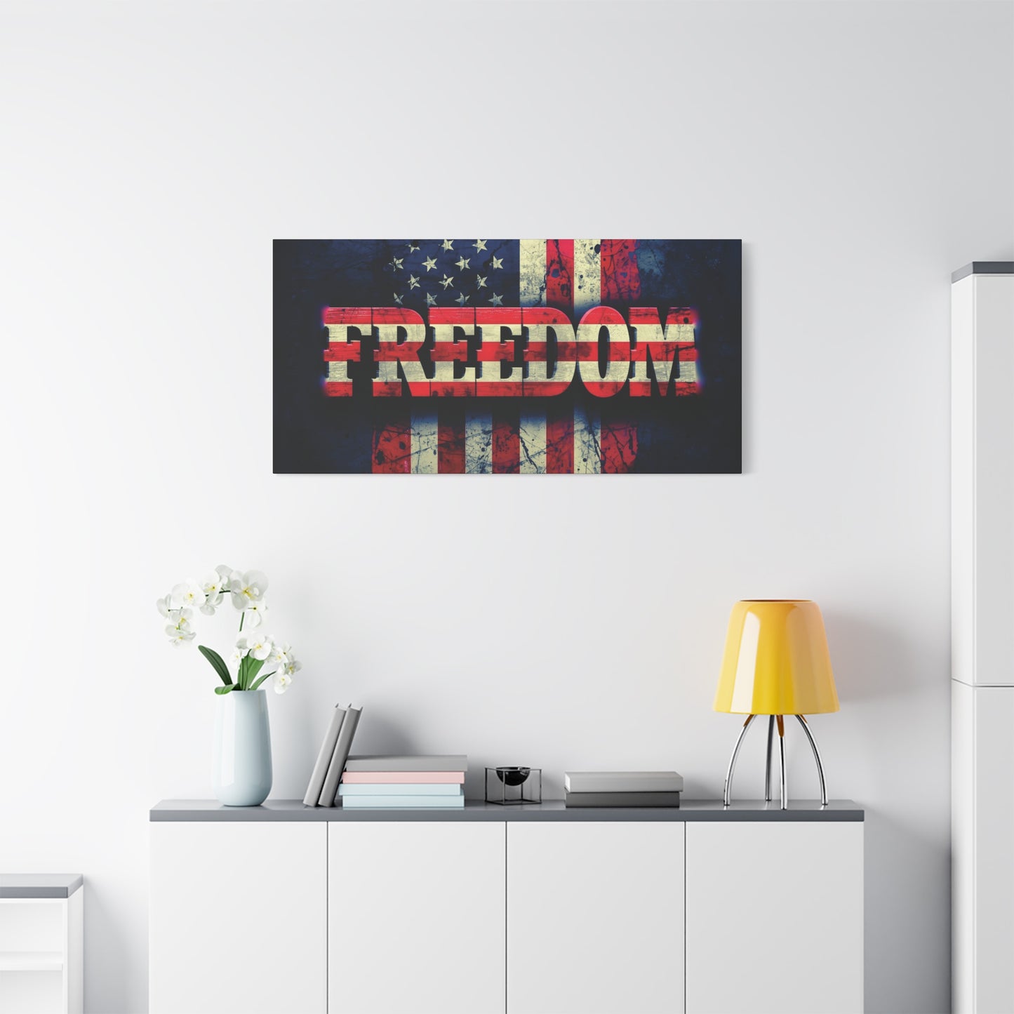 Patriotic Wall Art Print - Freedom Design Canvas Decor - American Flag Red White & Blue Artwork - Christmas Gifts - Independence Day Decoration - Home Gallery Piece -
