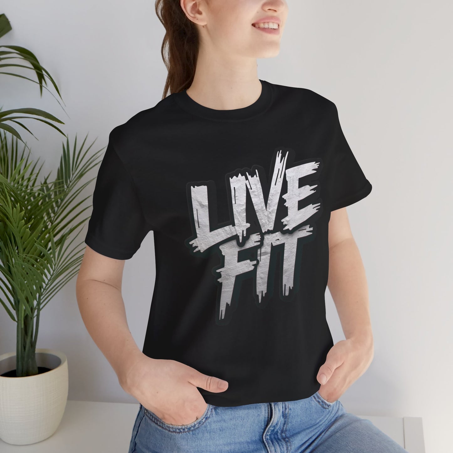 LIVE FIT Unisex Jersey Tee - Fitness Shirt - XS - 4XL -  Workout Apparel -  Motivational T-Shirt - Casual Wear - Gift for Fitness Enthusiasts