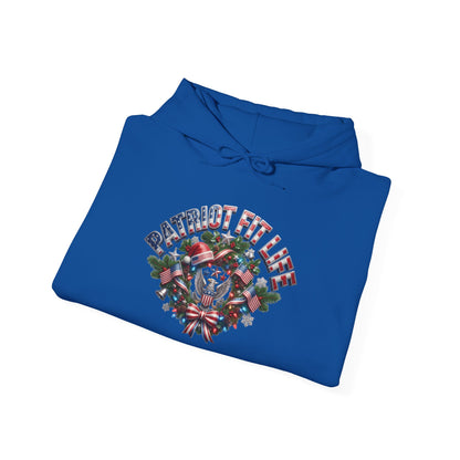 Patriot Fit Life Christmas Gym Hoodie - Eagle Barbell Wreath Americana Graphic | Unisex S-5XL