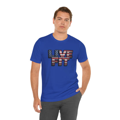 LIVE FIT Patriotic T-Shirt - American Flag Red White Blue - Unisex Fitness Tee