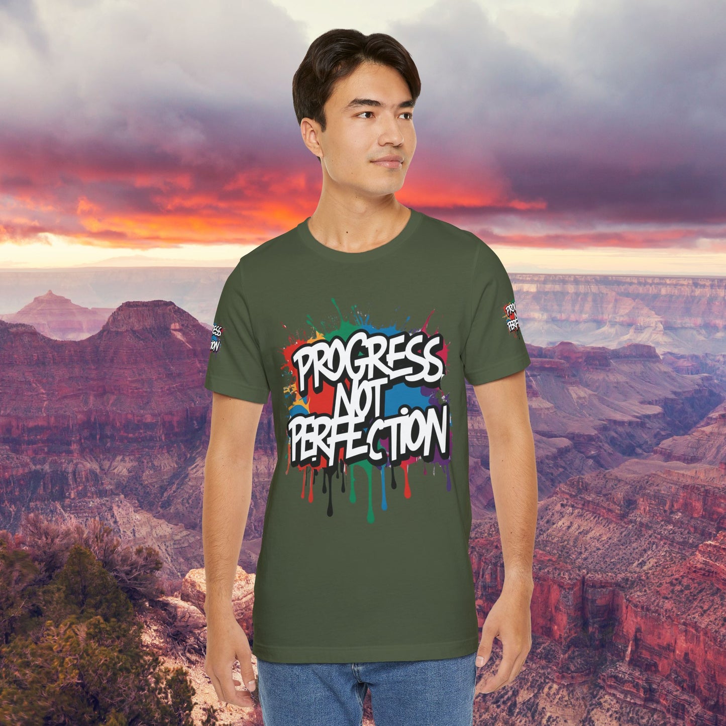 💥 Vibrant   💥   Eye-catching   💥   Motivational    💥 All  Over Print   💥 Unisex T-shirt  💥   Progress  Not  Perfection   💥  Art-Inspired   💥  Apparel  💥  Sizes  XS  x  4XL 💥