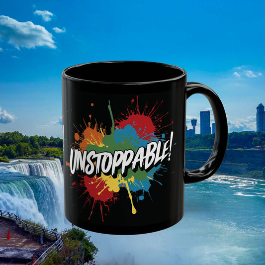 💥Unstoppable! Print 💥 Black  Glossy Ceramic 11oz Coffee Mug 💥Birthday Gift 💥