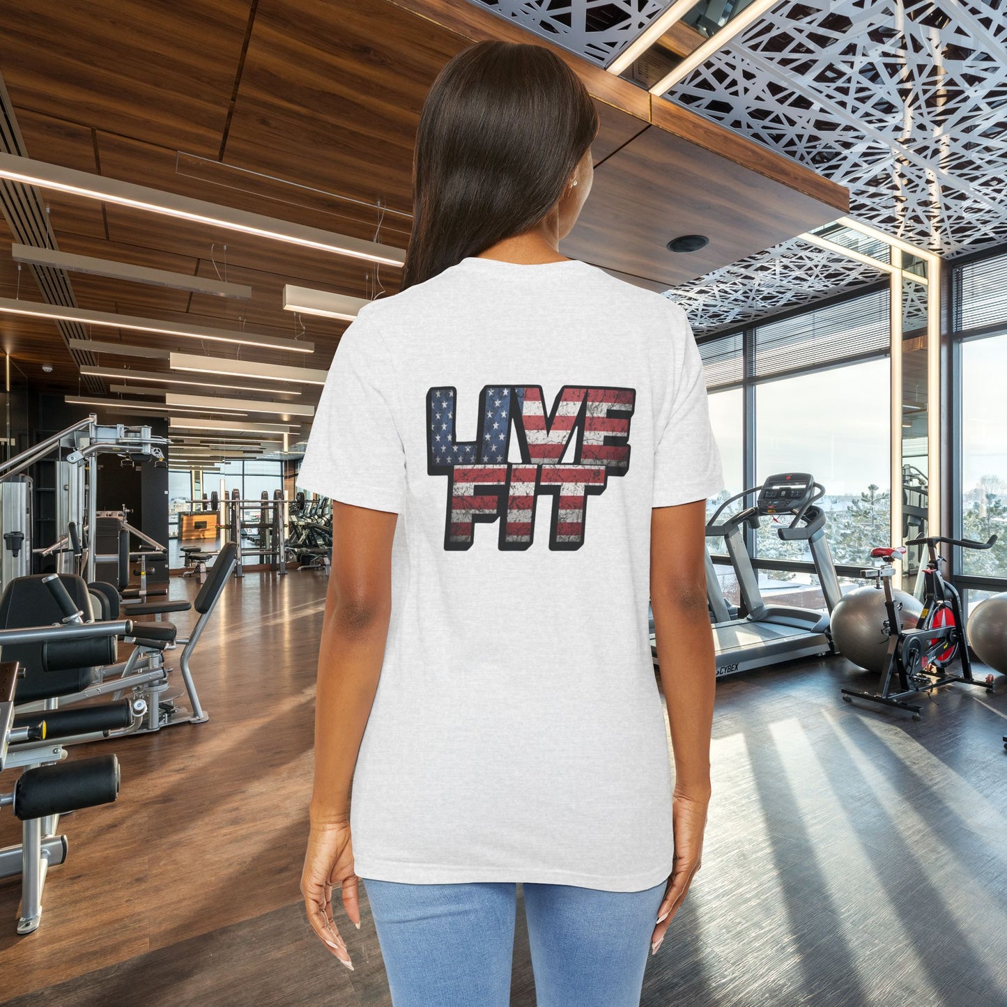 LIVE FIT Patriotic T-Shirt - American Flag Red White Blue - Unisex Fitness Tee