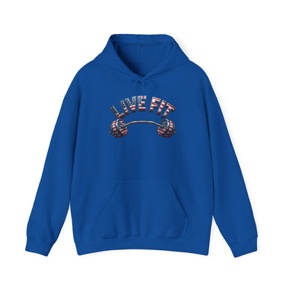 LIVE FIT American Flag Barbell Hoodie | Patriotic Gym Sweatshirt – LIVE FIT