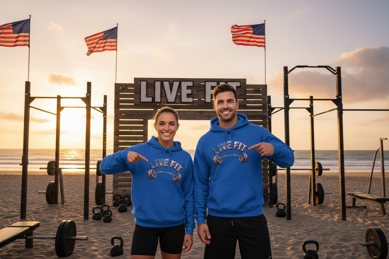 LIVE FIT American Flag Barbell Hoodie | Patriotic Gym Sweatshirt – LIVE FIT