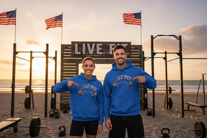 LIVE FIT American Flag Barbell Hoodie | Patriotic Gym Sweatshirt – LIVE FIT