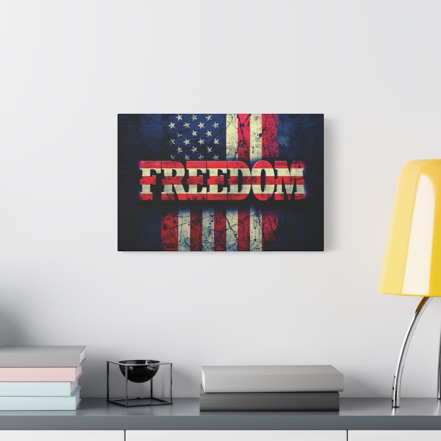 Patriotic Wall Art Print - Freedom Design Canvas Decor - American Flag Red White & Blue Artwork - Christmas Gifts - Independence Day Decoration - Home Gallery Piece -