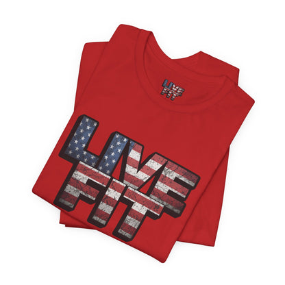 LIVE FIT Patriotic T-Shirt - American Flag Red White Blue - Unisex Fitness Tee