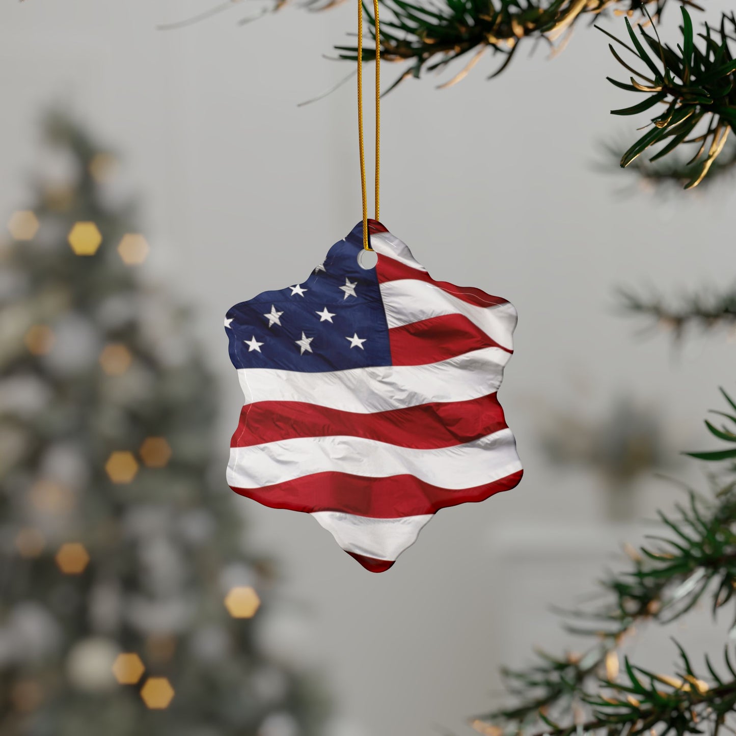 Patriotic - American Flag - Red White & Blue - Ceramic Ornaments - 2-Sided Holiday Decor -  Set of 1, 3, 5, or 10