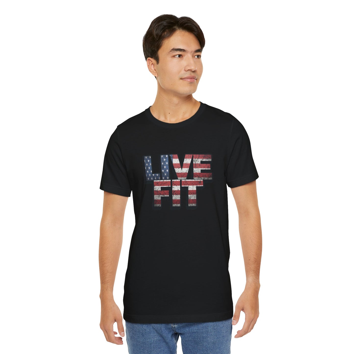 LIVE FIT Patriotic T-Shirt - American Flag Red White Blue - Unisex Fitness Tee