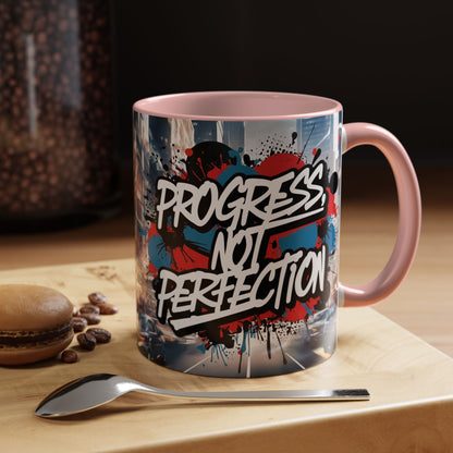 Progress Not Perfection! Graffiti Style Mug - Vibrant Design - 11oz/15oz - 8 Colors