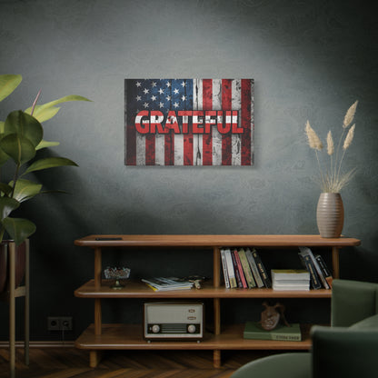 Grateful American Flag Wall Art | Patriotic Canvas Decor, Home Wall Decor, Inspirational Gift, 4th of July Decoration, Veteran's Day