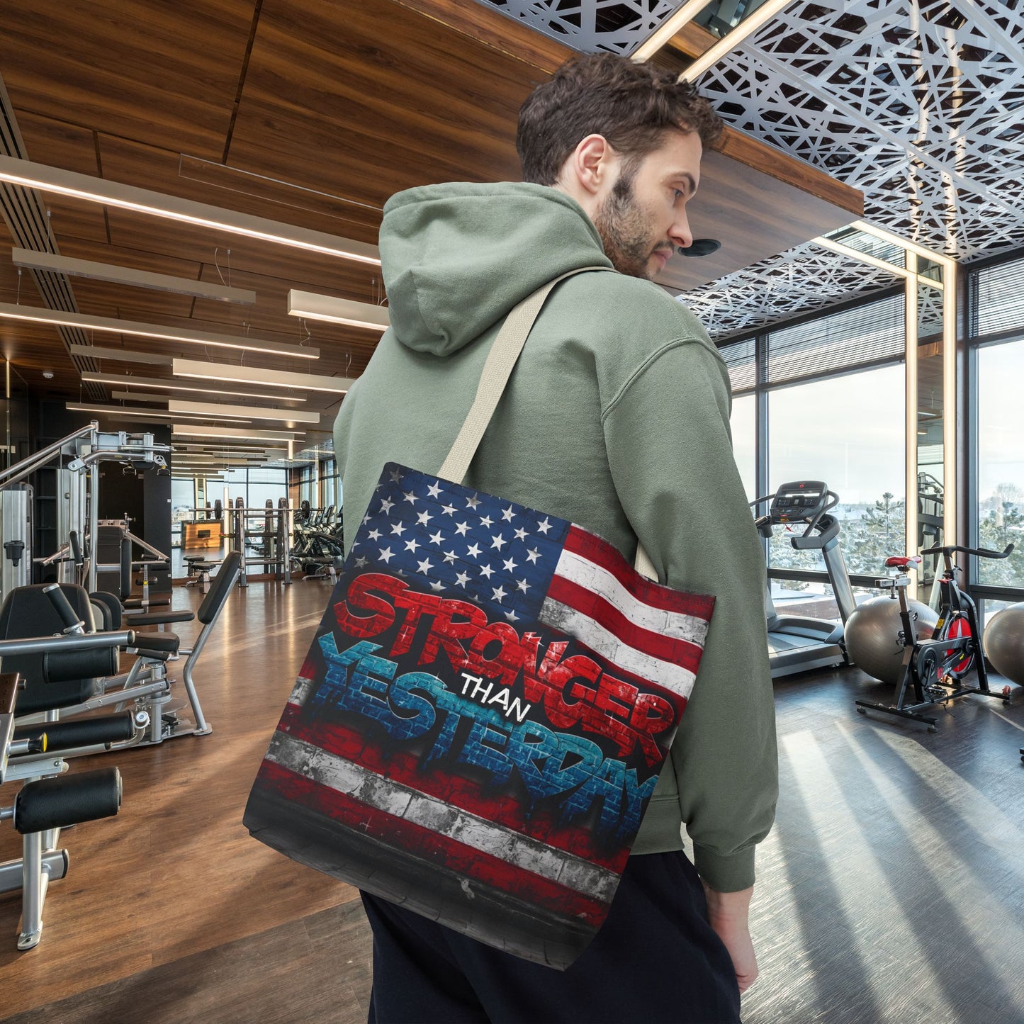 Patriotic Red White Blue Tote Bag - Stronger Than Yesterday - Perfect for Fourth of July, Gym, Beach, Shopping, Gifts
