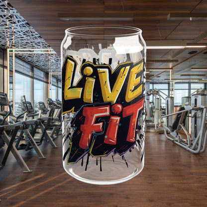 Live Fit Sipper Glass - 16oz Motivational Drink ware - Fitness Gift - Workout Accessories -  Hydration Bottle - Gym Essential