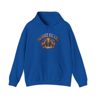Patriot Fit Life Halloween Hoodie - Skull Crossed Flags & Pumpkins | Warrior Edition | Unisex S-5XL