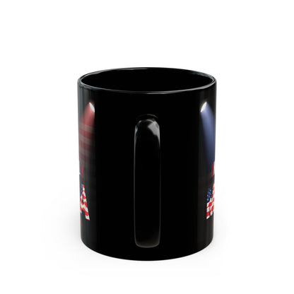 Unapologetically MAGA - Red White Blue - American Flag Spotlight Design - USA Pride - Sleek Black Ceramic Mug - 11oz - 15oz