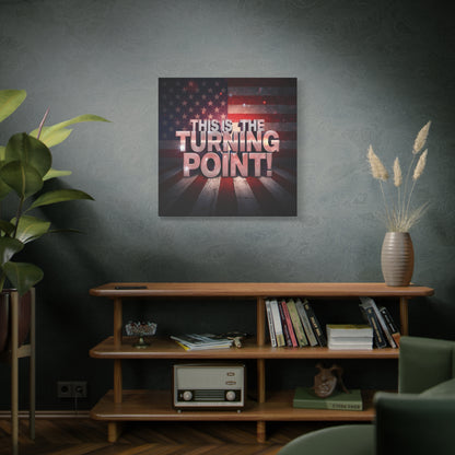 Gallery Wrapped Canvas Wall Art - Charlie Kirk Inspired - This Is The Turning Point! - Red White Blue - American Flag Backdrop Design - Multiple Sizes -