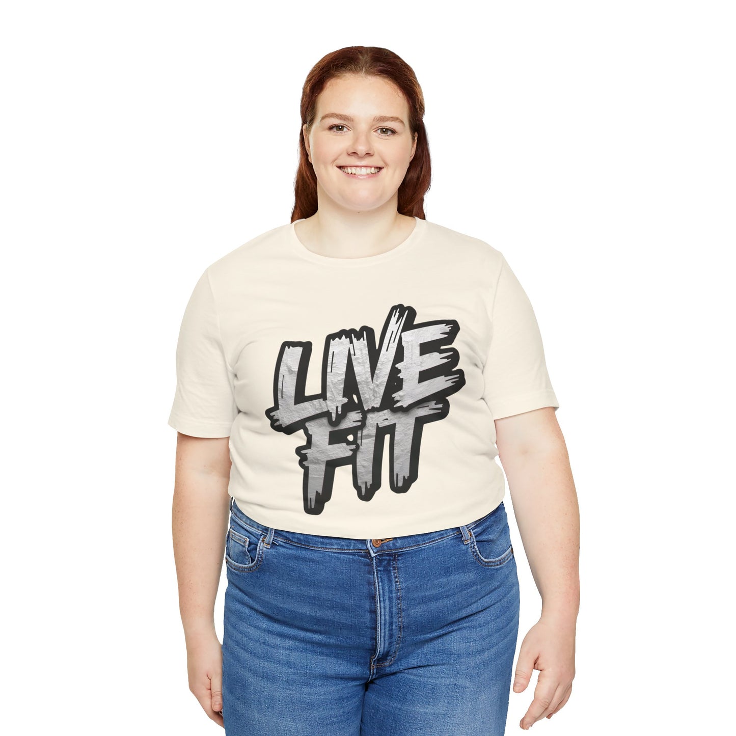 LIVE FIT Unisex Jersey Tee - Fitness Shirt - XS - 4XL -  Workout Apparel -  Motivational T-Shirt - Casual Wear - Gift for Fitness Enthusiasts