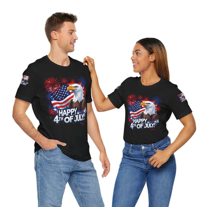 Happy 4th of July,  Print Design, Unisex T-Shirt, Patriotic Print Design, Independence Day Shirt, Red White Blue Shirt, USA Tee Gift, Gift For Her, Gift For Him, American Flag, Bald Eagle