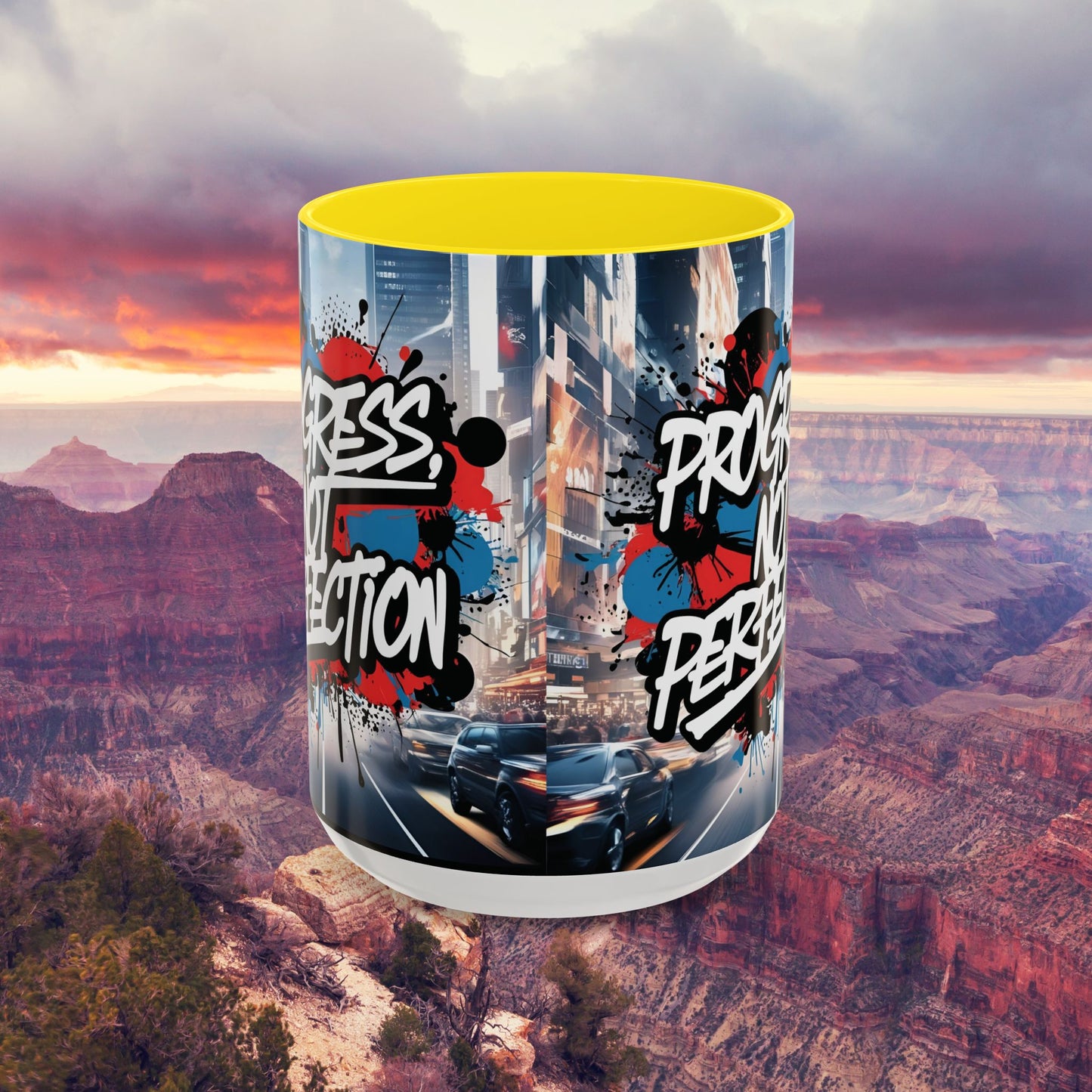 Progress Not Perfection! Graffiti Style Mug - Vibrant Design - 11oz/15oz - 8 Colors