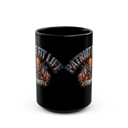 Patriot Fit Life Halloween Coffee Mug - Skull Crossed Flags & Pumpkins | Warrior Edition | 11oz & 15oz