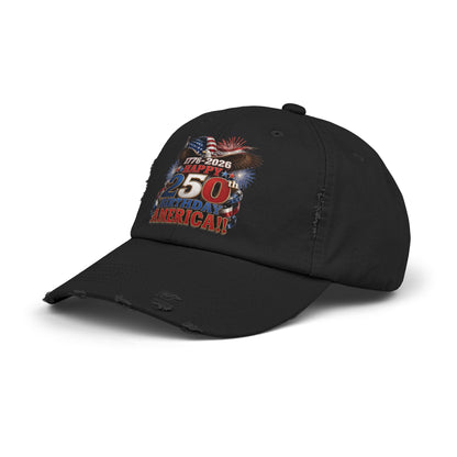 250th American Flag Fireworks Distressed Cap — 1776-2026 Patriotic Hat