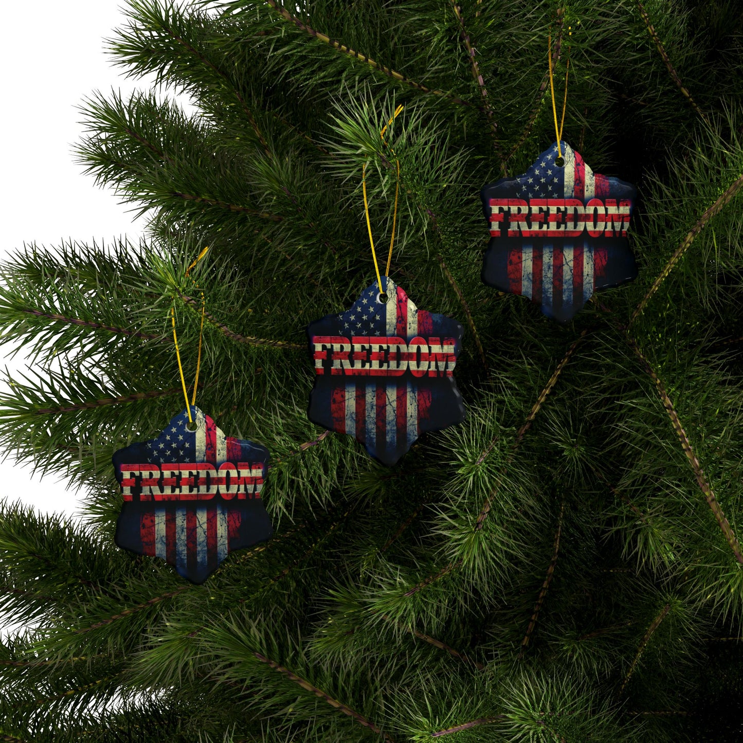 Patriotic Ornaments - Freedom American Flag Design - Red White & Blue - Same Design Both Sides