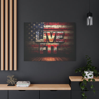 American Pride Canvas Wall Art - Live Fit Decor -  Fitness Motivation - Patriotic Gift - USA Flag Artwork - Red White Blue -