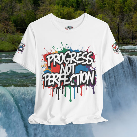 💥 Vibrant   💥   Eye-catching   💥   Motivational    💥 All  Over Print   💥 Unisex T-shirt  💥   Progress  Not  Perfection   💥  Art-Inspired   💥  Apparel  💥  Sizes  XS  x  4XL 💥