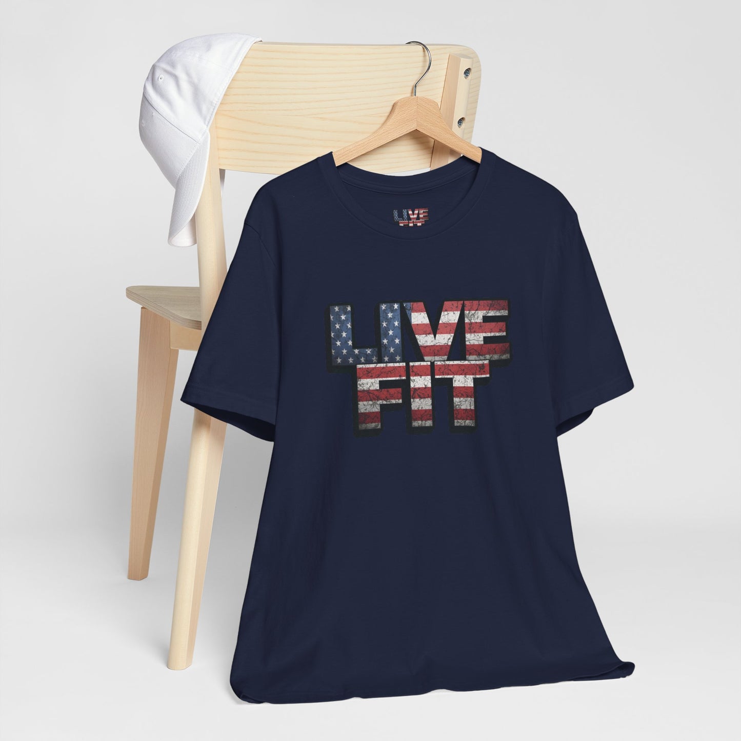 LIVE FIT Patriotic T-Shirt - American Flag Red White Blue - Unisex Fitness Tee