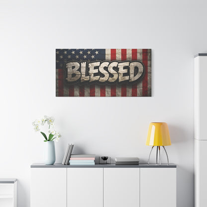 Blessed American Flag Canvas Wall Art, Patriotic Home Decor, Inspirational Gift, Rustic Wall Decor, Americana Artwork