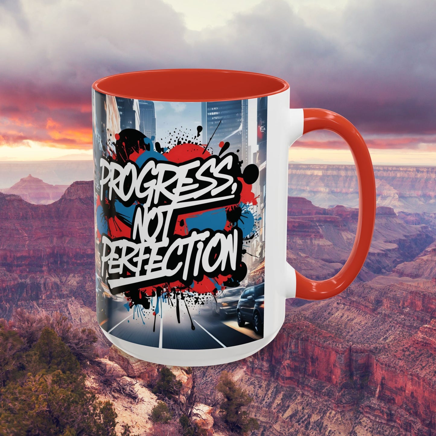 Progress Not Perfection! Graffiti Style Mug - Vibrant Design - 11oz/15oz - 8 Colors