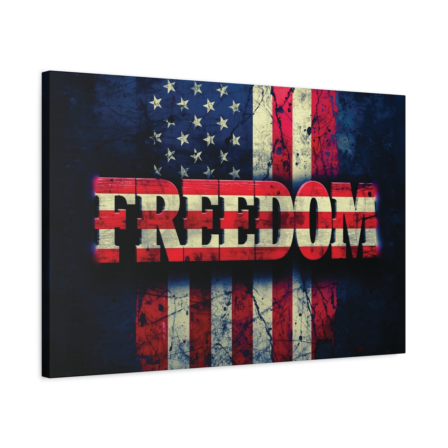 Patriotic Wall Art Print - Freedom Design Canvas Decor - American Flag Red White & Blue Artwork - Christmas Gifts - Independence Day Decoration - Home Gallery Piece -