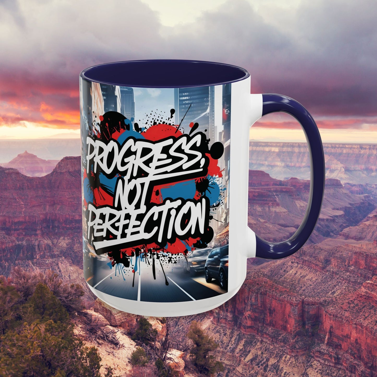 Progress Not Perfection! Graffiti Style Mug - Vibrant Design - 11oz/15oz - 8 Colors