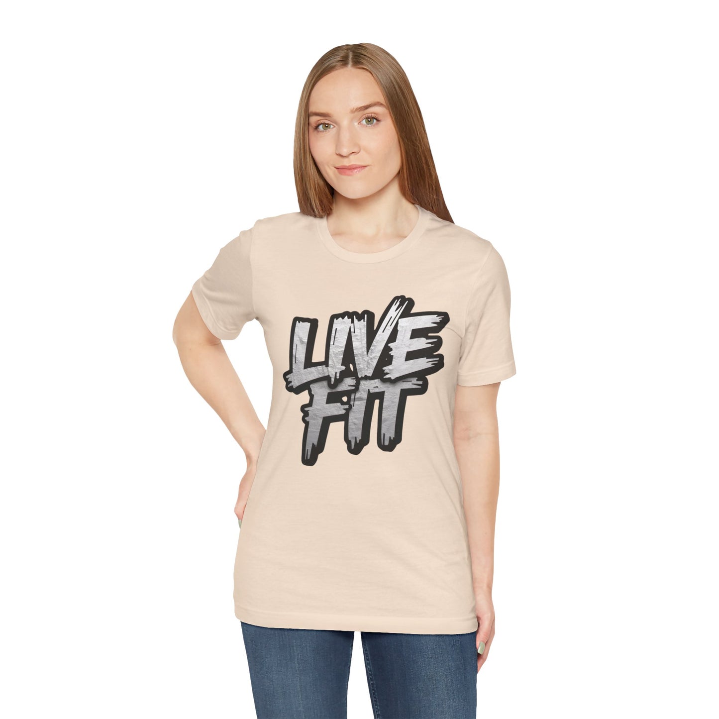 LIVE FIT Unisex Jersey Tee - Fitness Shirt - XS - 4XL -  Workout Apparel -  Motivational T-Shirt - Casual Wear - Gift for Fitness Enthusiasts